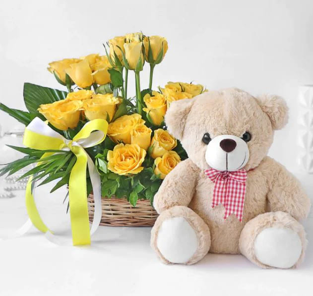 Yellow Roses n Teddy Combo