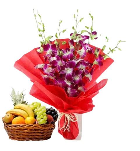 Orchids n Fresh Fruits Combo