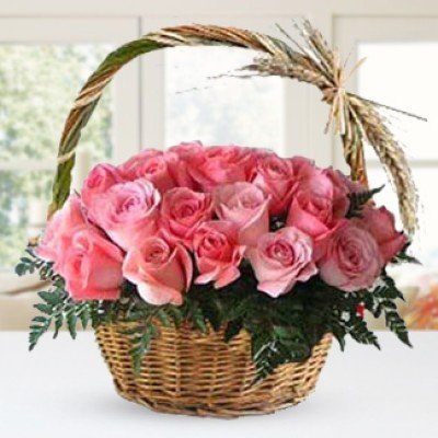 Elegant Basket Of Love - Pink Flower Wedding Bouquet