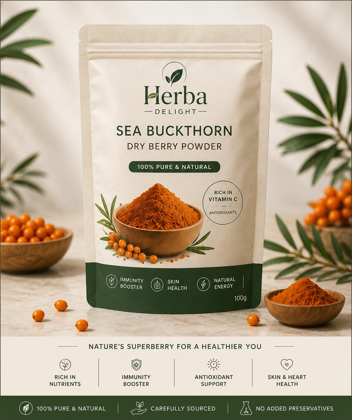 HERBA DELIGHT SEABUCKTHORN DRY BERRY POWDER